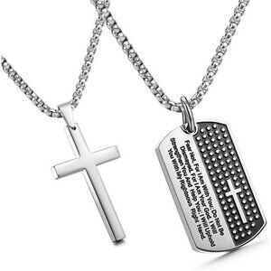 Spiritual Cross Dog Tag Necklace for Men Lord's Prayer